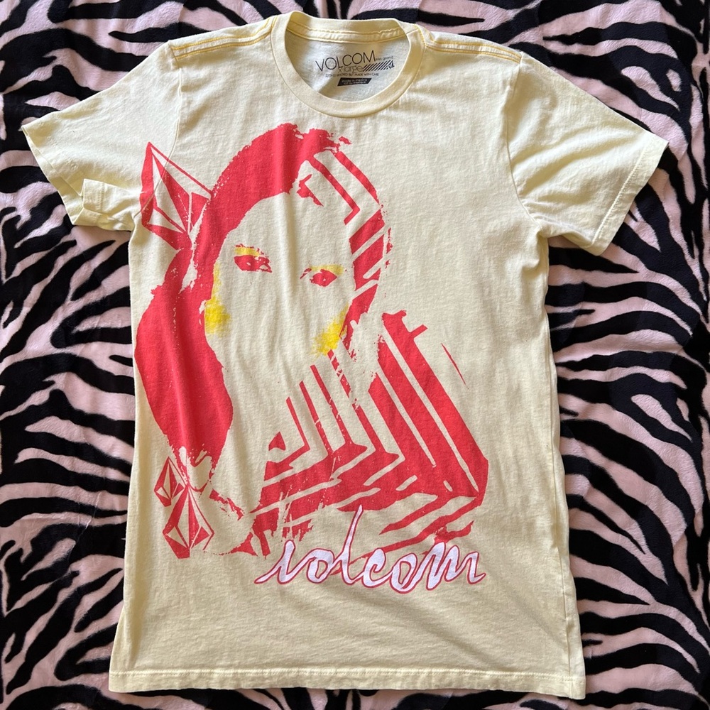 Volcom Pop Art Style Portrait S/S T-Shirt - Yellow - Y2K/Skate/Surf Junior's XL